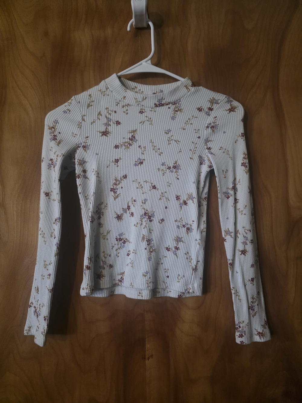 abercrombie kids Cream Ribbed Floral Long-Sleeve Top